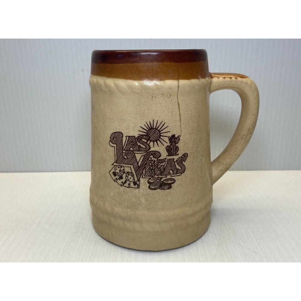 Vintage 70’s “Las Vegas” Collectable Beer Stein Mug Made In Taiwan porcelain￼